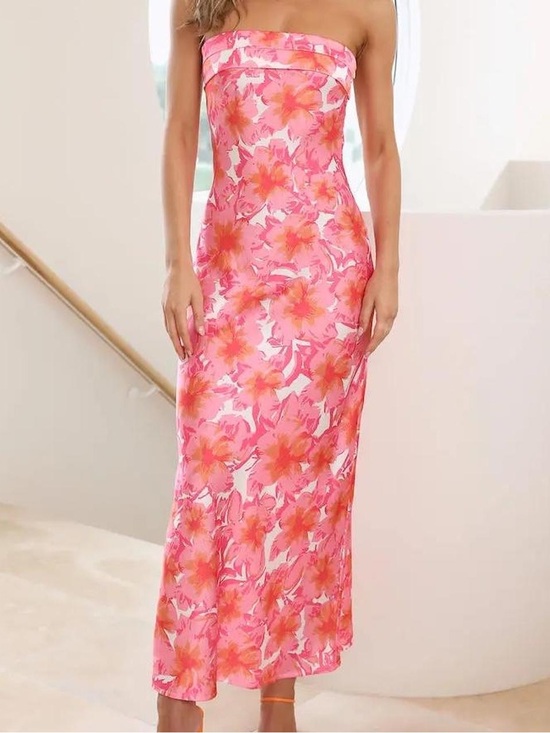 Hello Molly Dresses & Skirts - Hello Molly Pink & Coral Floral Strapless Maxi Dress
